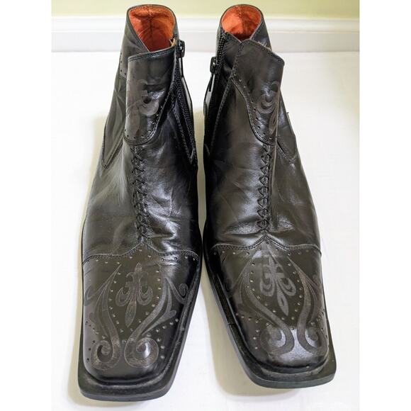 Mens Robert Wayne Black Ankle Boots Side Zip Fleur Stitching